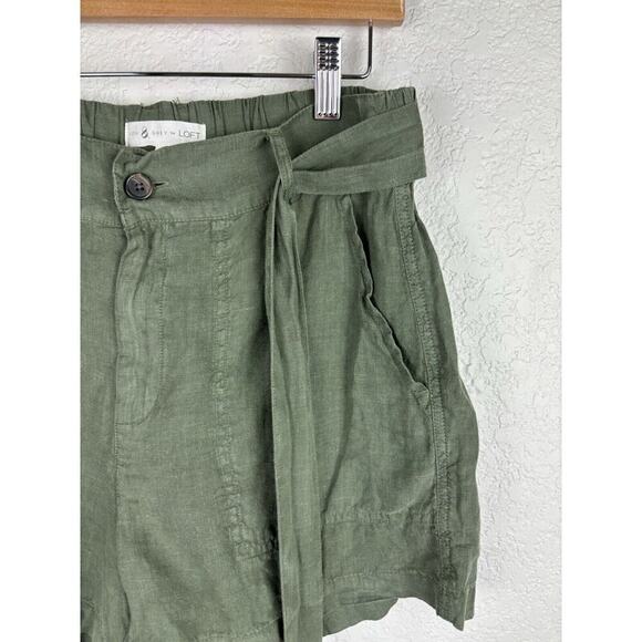 Lou & Grey LOFT Shorts Women's Medium Green Linen Belted Shorts Pockets Beachy - Picture 7 of 11